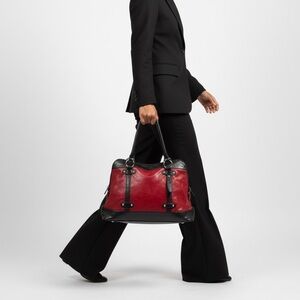 Danier Red Black Leather Satchel Bag Silver Hardware Women's